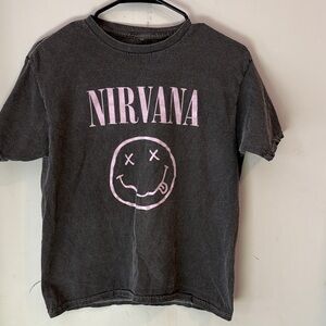 NIRVANA Kids Charcoal Tee with Light Pink Design